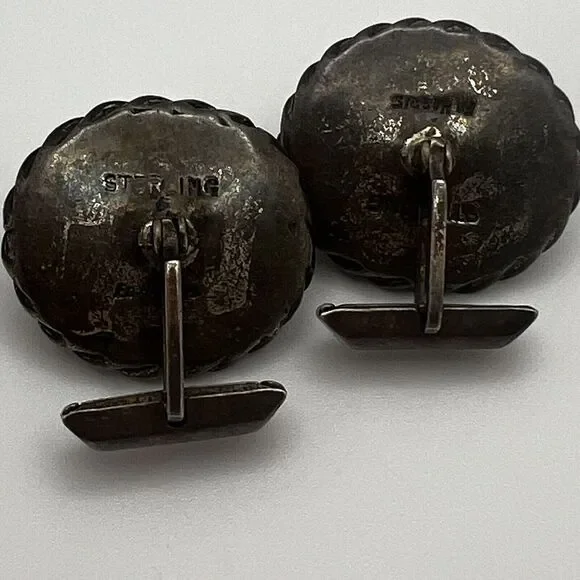 Vintage Ed Harris Sterling Silver Tigers Eye Agate Modernist Handmade Cufflinks - Picture 3 of 9